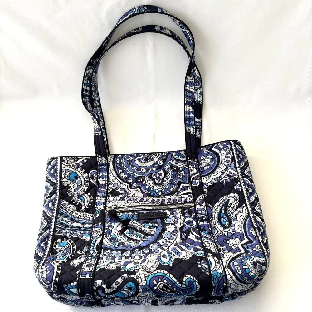 Vera Bradley Deep Night Paisley Iconic Small Vera Quilted Tote Bag